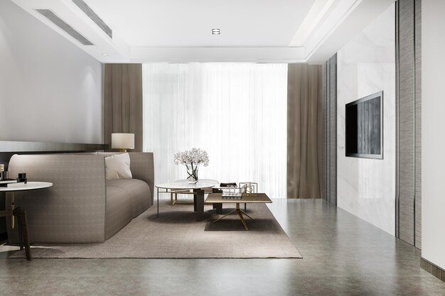 3D-Rendering Luxus und modernes Wohnzimmer mit Ledersofa und Lampe