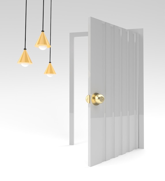 3D-Rendering Offene Tür Symbol für neue Karrieremöglichkeiten, Unternehmungen und Initiative Business Concept Design