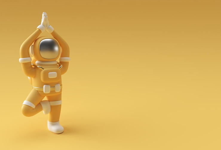 Kostenlose Foto 3d-rendering raumfahrer astronaut steht in einer dankbaren namaste-yoga-pose 3d-illustration design