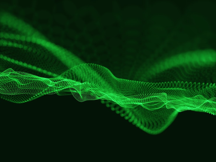 Kostenlose Foto 3d-rendering von datenpartikeln. fließender cyberpartikel-technologiehintergrund