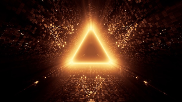 3D-Rendering von Neonlaserlichtern in einer dreieckigen Form mit einem schwarzen Hintergrund