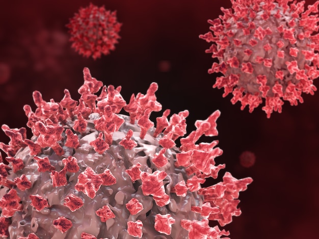 3D-Rendering von roten Coronavirus-Mikrobenzellen