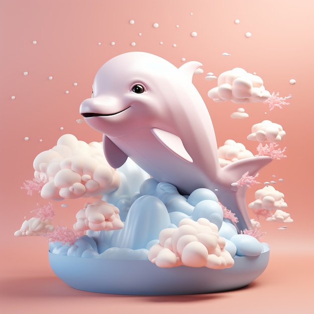Kostenloses Foto 3d-rendering von schwimmenden delfinen
