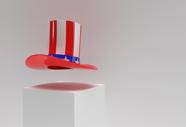 3D-Rendering Zylinderhut-Symbol 3d-Stil 4. Juli Konzeptdesign