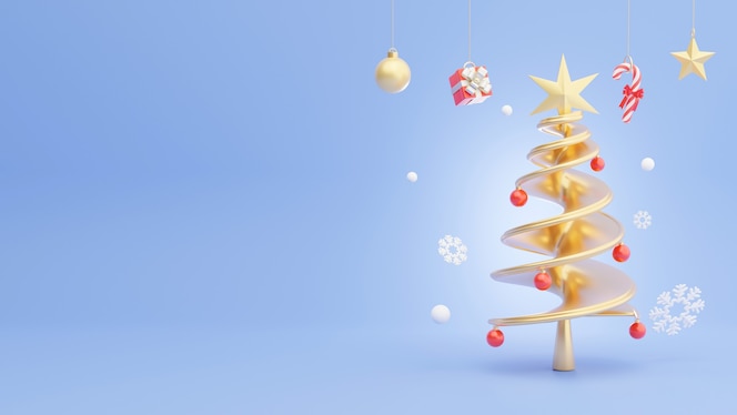 3d rendern von goldweihnachtsbaum mit dekoration