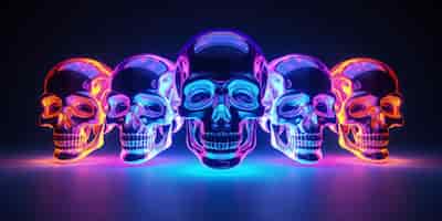 Kostenloses Foto 3d-schädelform, die mit leuchtenden holographischen farben leuchtet