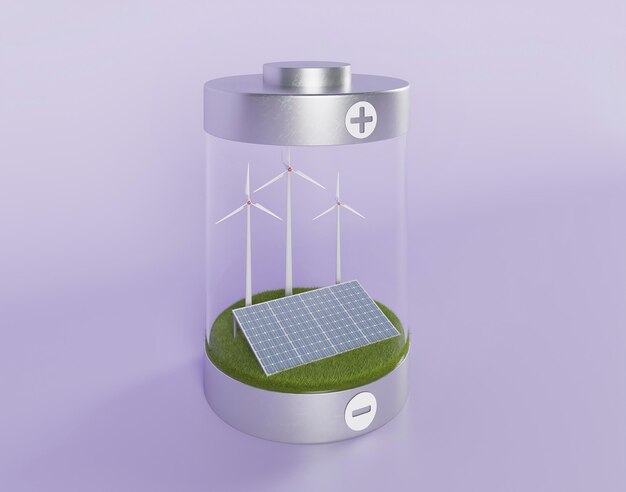 3D Solarpaneele und Windmühle