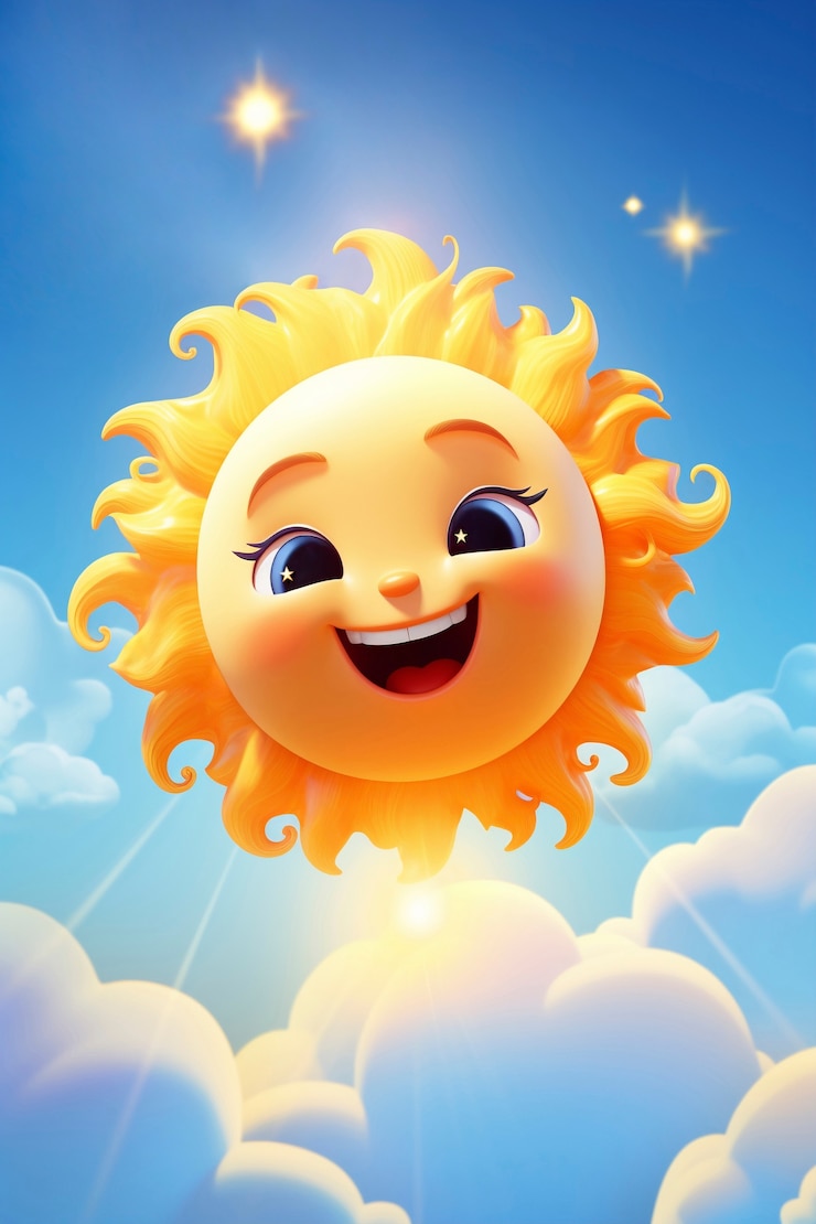 Kostenlose Foto 3d-sonne mit gesichtsausdruck