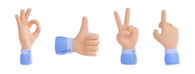 Kostenloses Foto 3d übertragen satz handzeichenikonen, die auf weiß lokalisiert werden