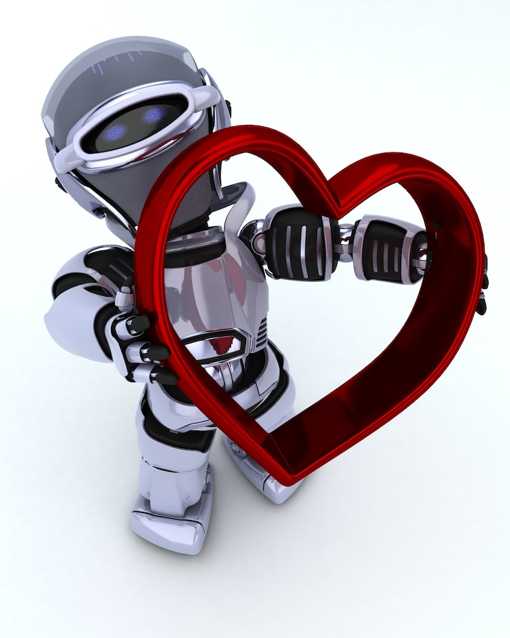 Kostenlose Foto 3d übertragen von einem roboter mit herz charme