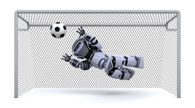 Kostenloses Foto 3d übertragen von einem roboter spielen fußball machen