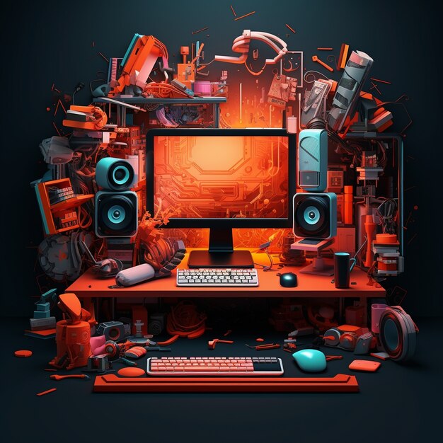 3D-Workstation mit Computer und Peripheriegeräten