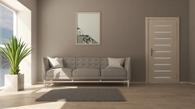 3D zeitgenössisches Wohnzimmer Interieur und moderne Möbel