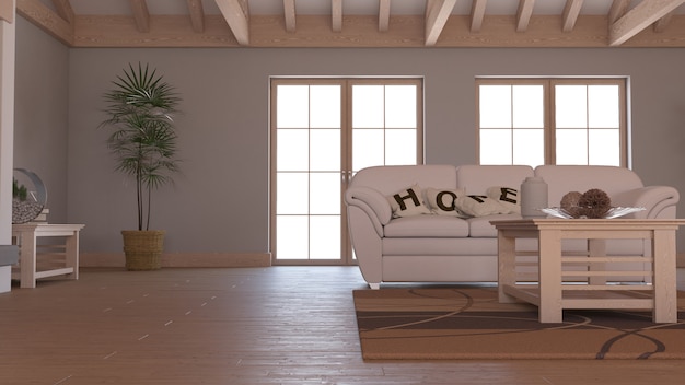 3D zeitgenössisches Wohnzimmer Interieur und moderne Möbel