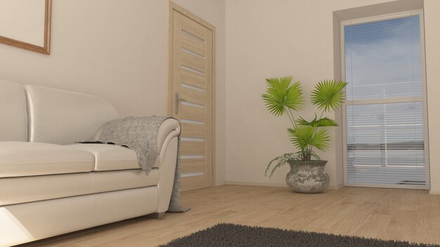 3D zeitgenössisches Wohnzimmer Interieur und moderne Möbel