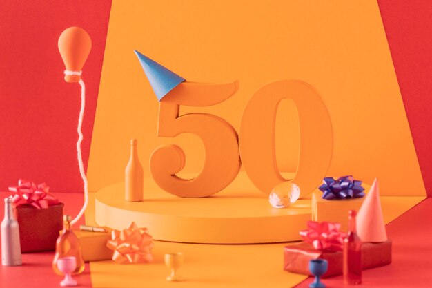 50. Geburtstags-Arrangement mit festlicher Dekoration