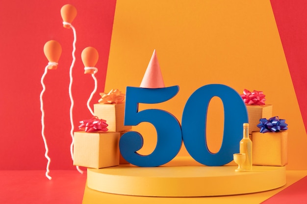 50. Geburtstags-Arrangement mit festlicher Dekoration