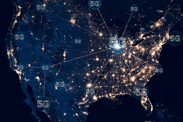 Kostenloses Foto 5g-netzwerk-smart-city-hintergrundtechnologie