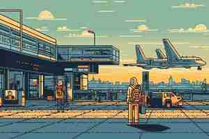 Kostenloses Foto 8-bit-grafikpixelszene mit flughafen