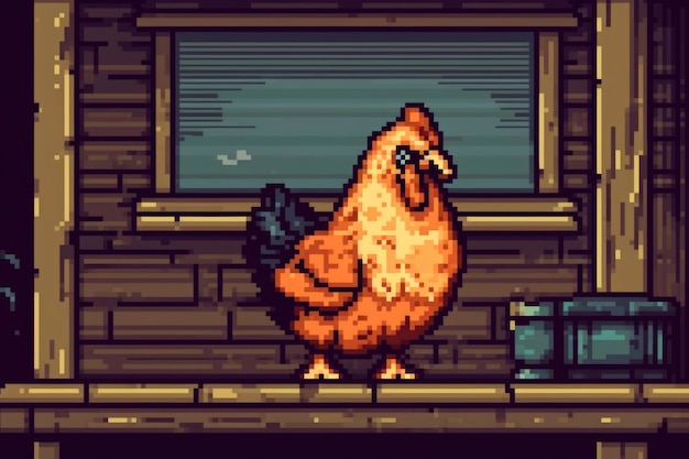 8-Bit-Grafikpixelszene mit Huhn