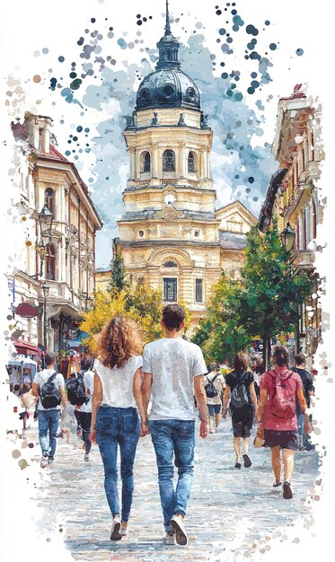 Abgebildete Aquarell-Stadt
