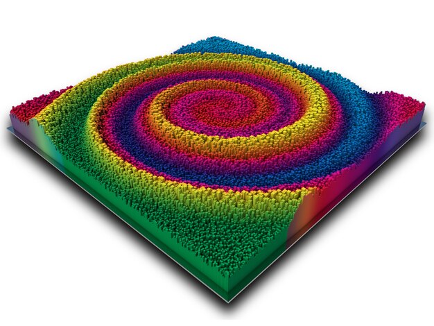 Abstrakte 3D-Landschaft in regenbogenfarbenen extrudierenden Würfeln