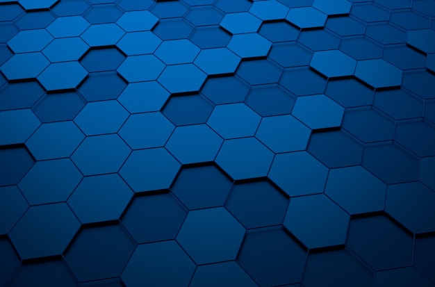 Abstrakte 3d-rendering der futuristischen oberfläche mit sechsecken. blauer science-fiction-hintergrund.