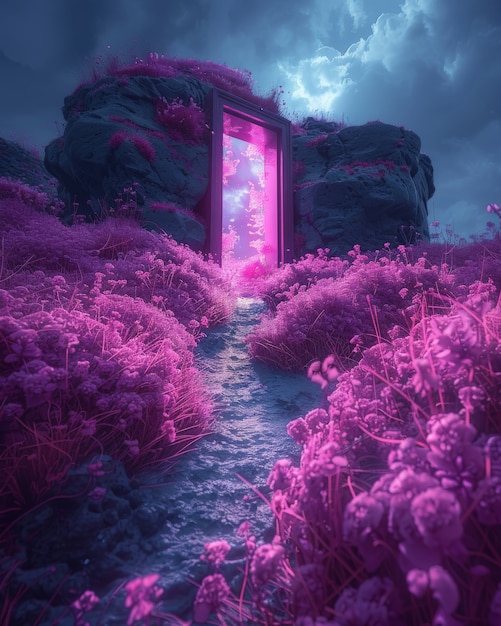 Kostenloses Foto abstrakte fantasie-landschaft mit der farbe des jahres lila töne