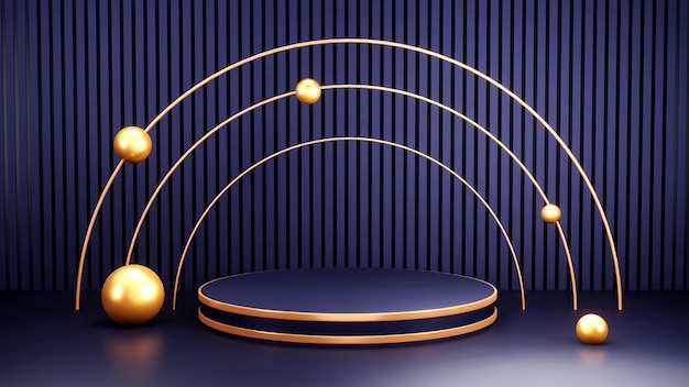 Kostenloses Foto abstrakte geometrieform podium blau und goldfarbene produktstandpräsentation mit minimaler 3d-rendering-illustration