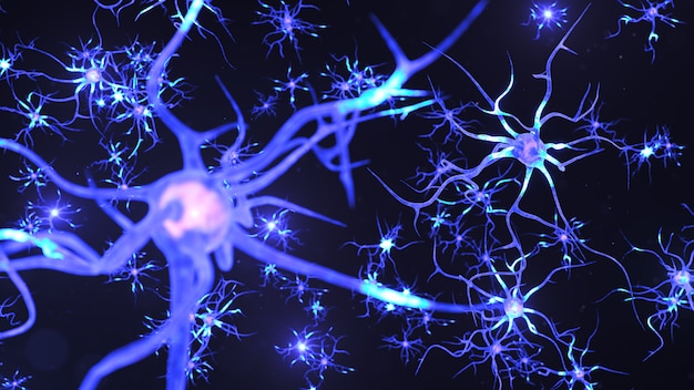 Abstrakte nervenzellen. synapsen und neuronale zellen senden elektrische chemische signale.