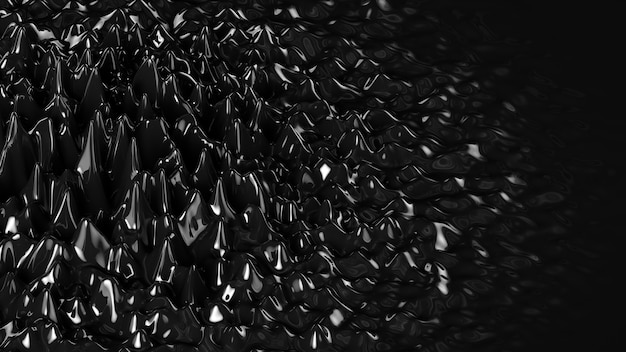 Abstrakte pulsierende dunkle wackelnde ferromagnetische schwarze sich bewegende Flüssigkeit. Flüssige reflektierende Welligkeitssubstanz. Moderne nanotechnologische Materialien. 3D-Renderillustration.
