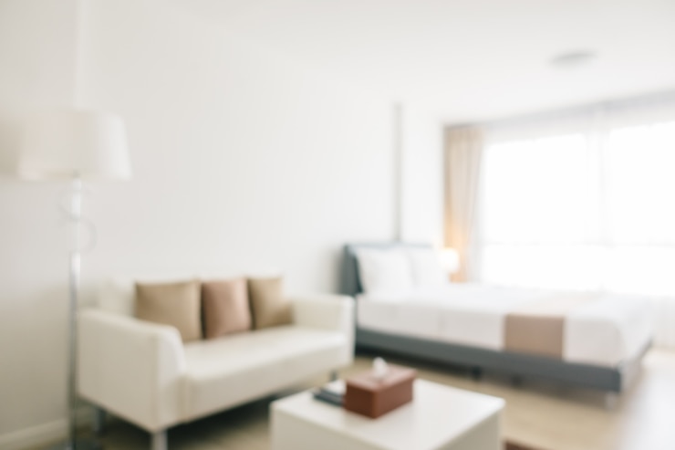 Kostenlose Foto abstrakte unschärfe und defocused schlafzimmerinnenraum und dekoration