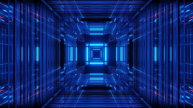 Abstrakter Science-Fiction-futuristischer Hintergrund mit blauen Neonlichtern