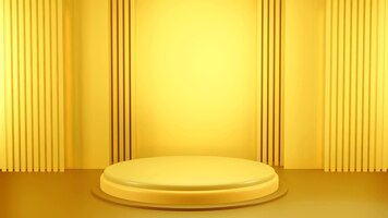 Abstraktes 3d-podium mit beleuchtung in goldfarbe auf gelbem hintergrund podium-bühne für eine preisverleihung oder aufführung durch einen künstler stock 3d redering illustration