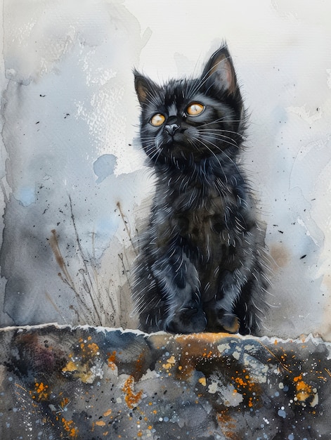 Kostenloses Foto adorable watercolor cat illustration