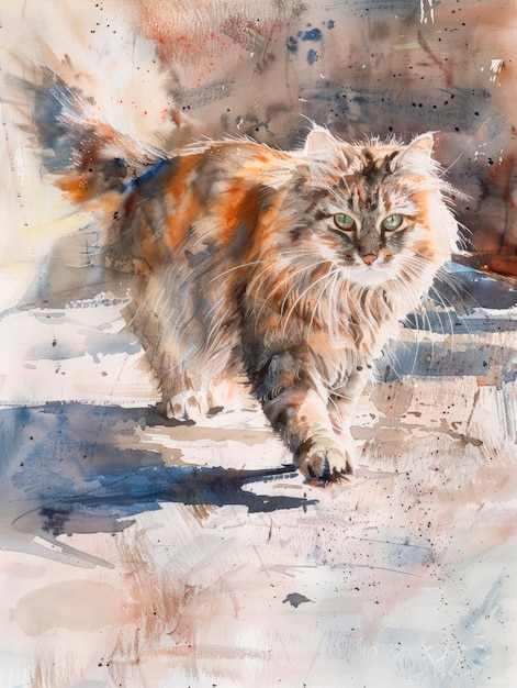 Kostenloses Foto adorable watercolor cat illustration