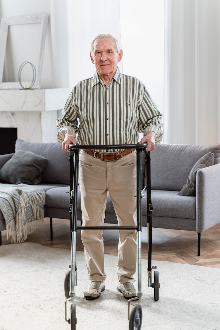 Kostenlose Foto älterer mann, der drinnen steht