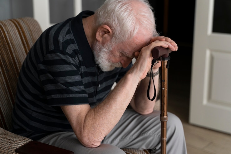 Kostenlose Foto älterer mann, der mit alzheimer konfrontiert ist