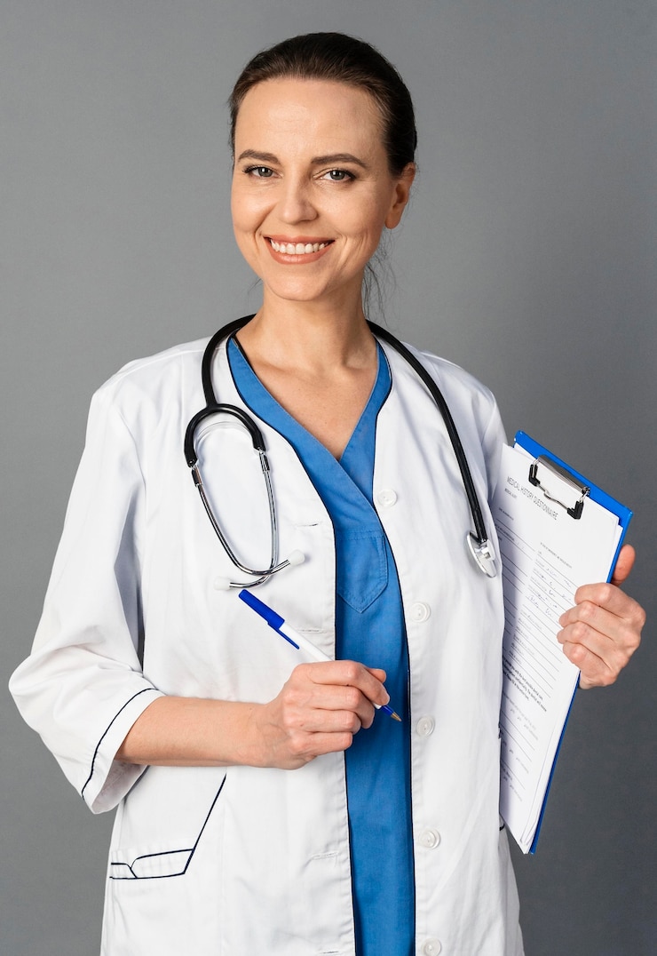 Kostenlose Foto ärztin am krankenhausporträt