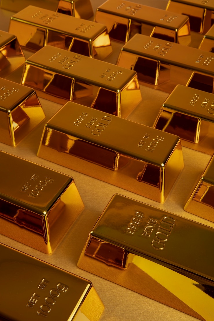 Kostenlose Foto ästhetische tapete mit goldbarren im hohen winkel