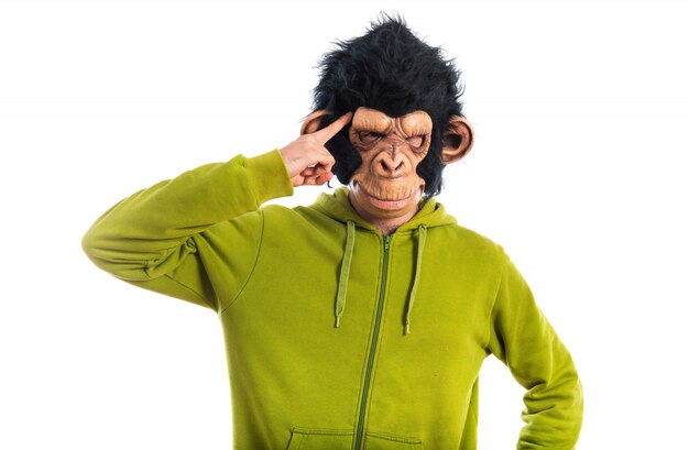 Affe Mann Denken über weißem Hintergrund