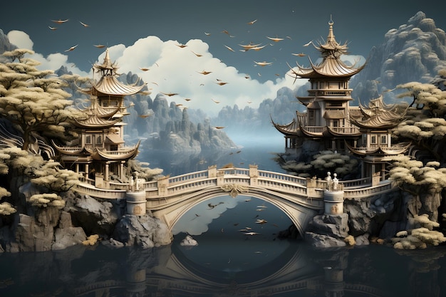 Kostenloses Foto alte chinesische architektur landschaft tapete