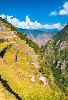 Alte inka-terrassen von machu picchu in peru