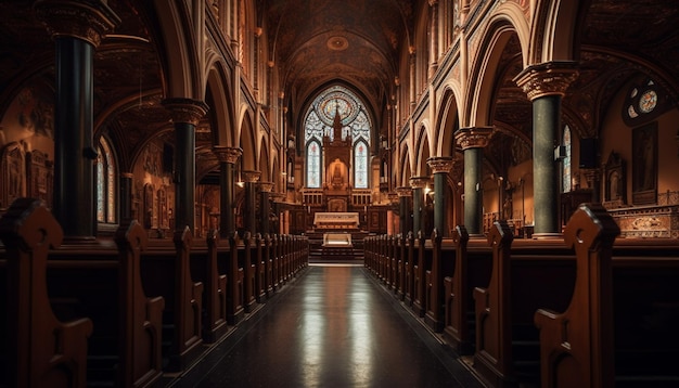 Kostenloses Foto alte kapelle mit buntglas und altar, die von der ki generiert wurden