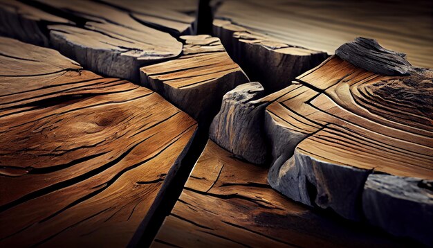 Alter Holztisch aus erodierten Materialien, die von KI erzeugt wurden