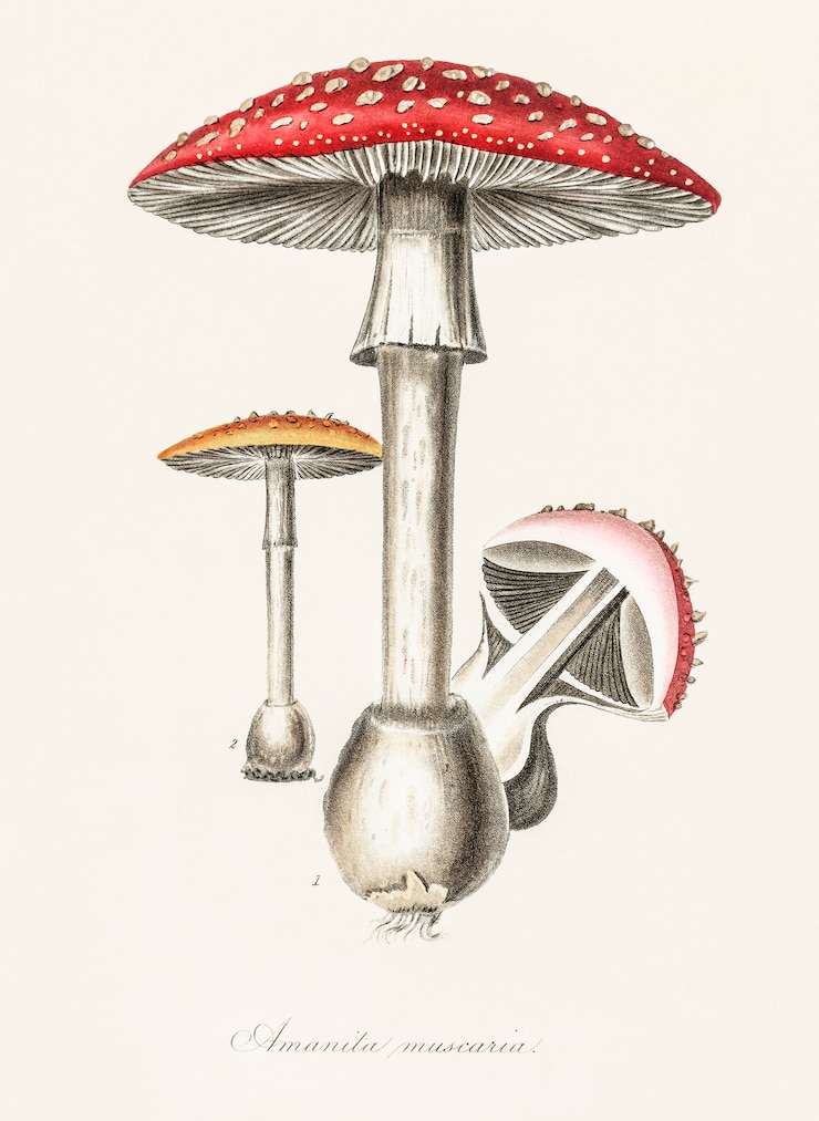 Kostenlose Foto amanita muscaria illustration aus der medizinischen botanik (1836)