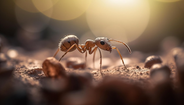 Kostenloses Foto ameisenkolonie kriecht auf blatt im wald, das von ki erzeugt wird