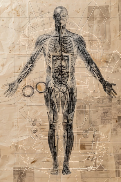 Anatomie-Zeichnung im Vintage-Stil