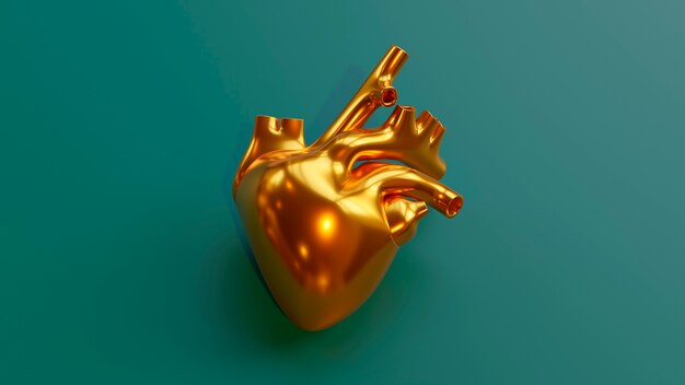 Anatomisches goldenes Herz mit grünem Hintergrund