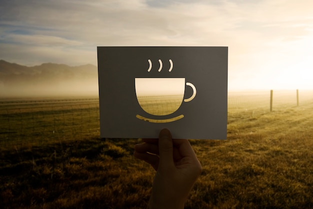 Kostenloses Foto anfang neuer tag mit tasse kaffee perforiertem papier